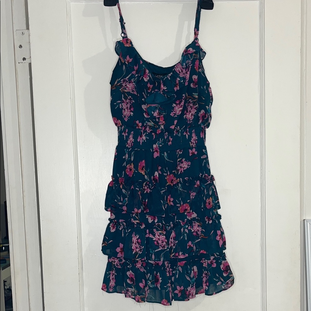 MSK Navy Mini Dress with Pink Floral Print